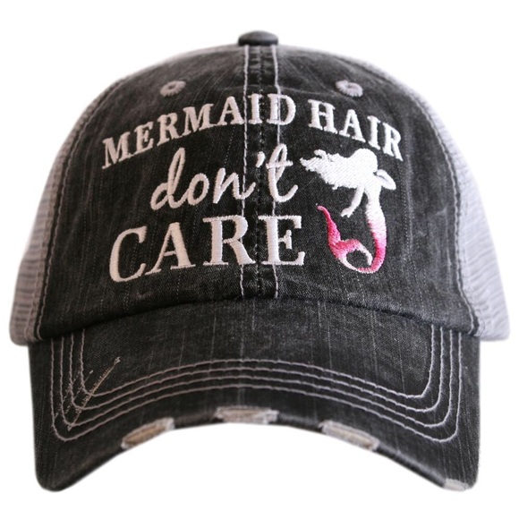 "Mermaid Hair Don’t Care” Embroidered/Distress Cap - Picture 4 of 8